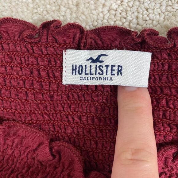 Early 2000s Burgundy Red Cropped Scrunched Criss Cross Crop Top Hollister Size S - Picture 7 of 8